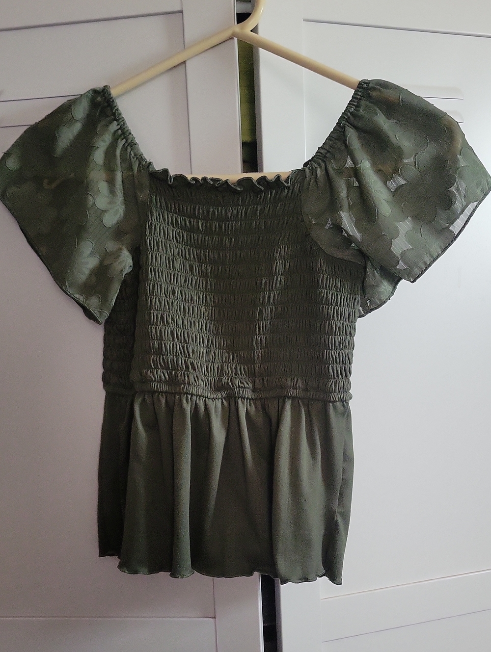 Smocked Olive Green Peplum Top for Kids